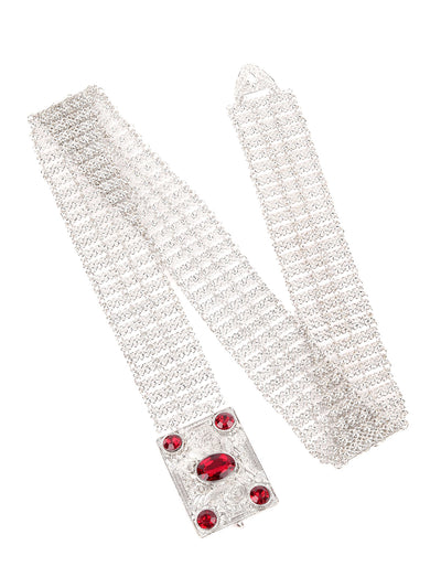 Odette Silver Metal Embellished Waist Belt for Women