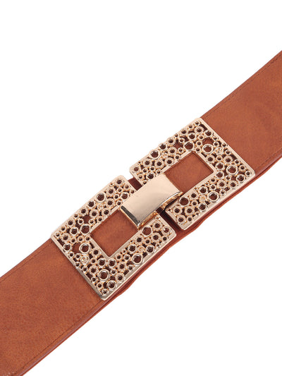 Odette Brown Leather Embellished Waist Belt for Women