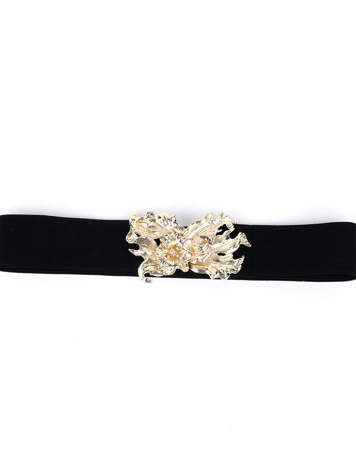 Odette Black And Gold Elastic Embellished Waist Belt for Women