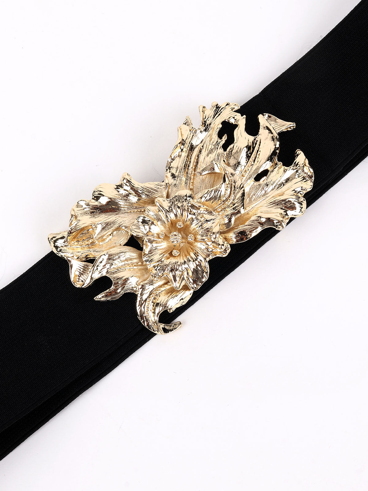 Odette Black And Gold Elastic Embellished Waist Belt for Women