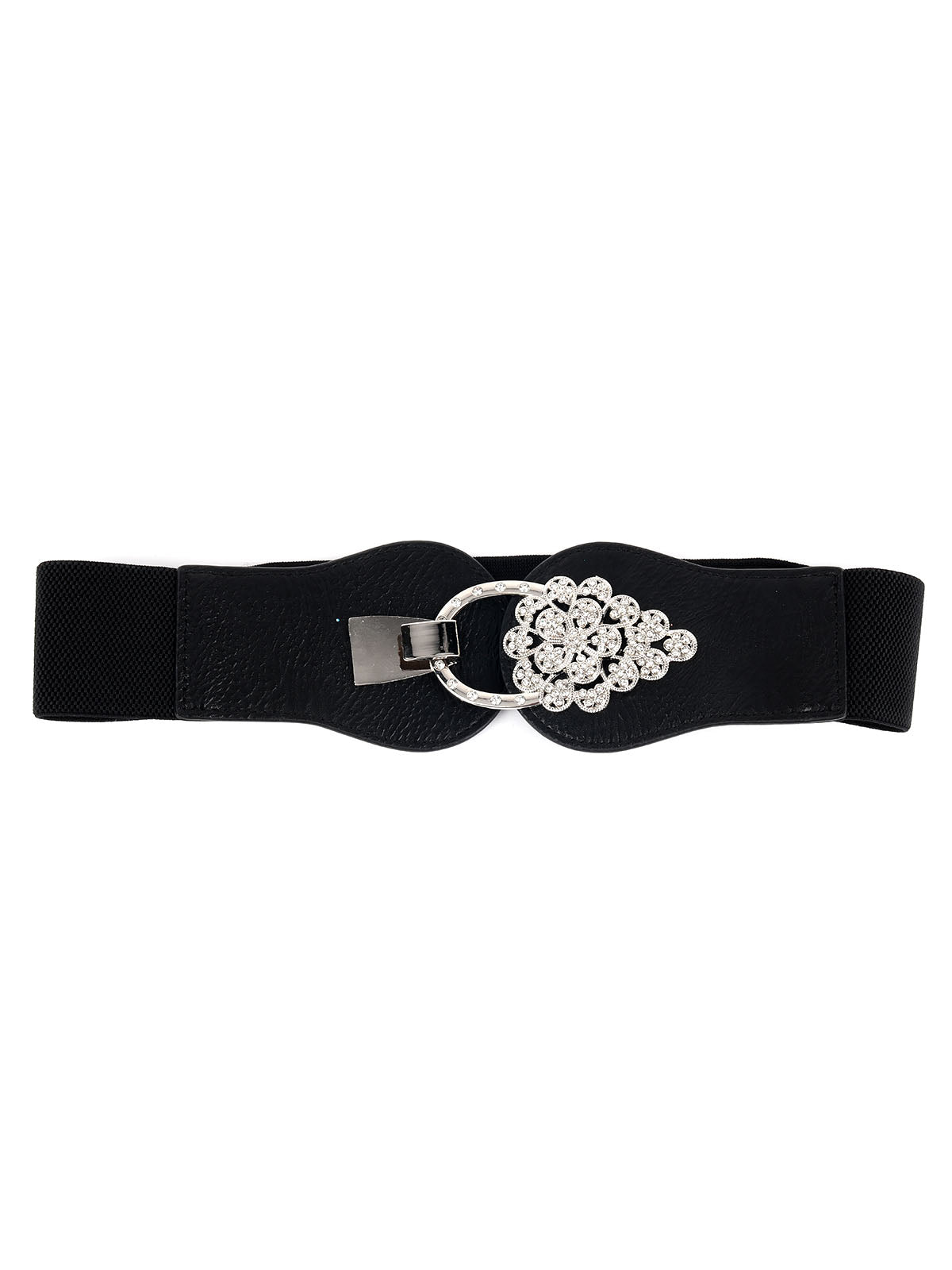 Odette Black PU Embellished Waist Belt for Women