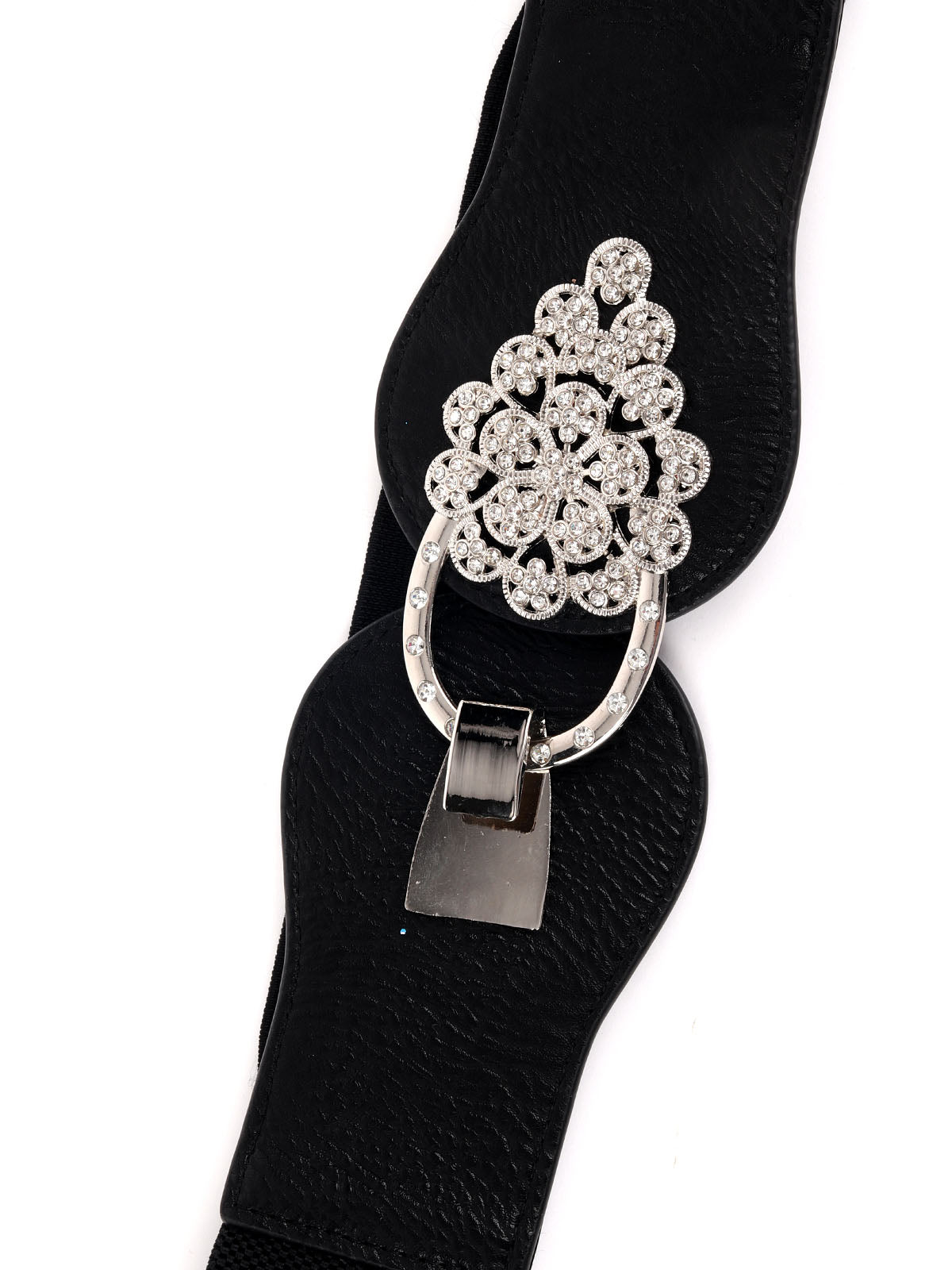 Odette Black PU Embellished Waist Belt for Women