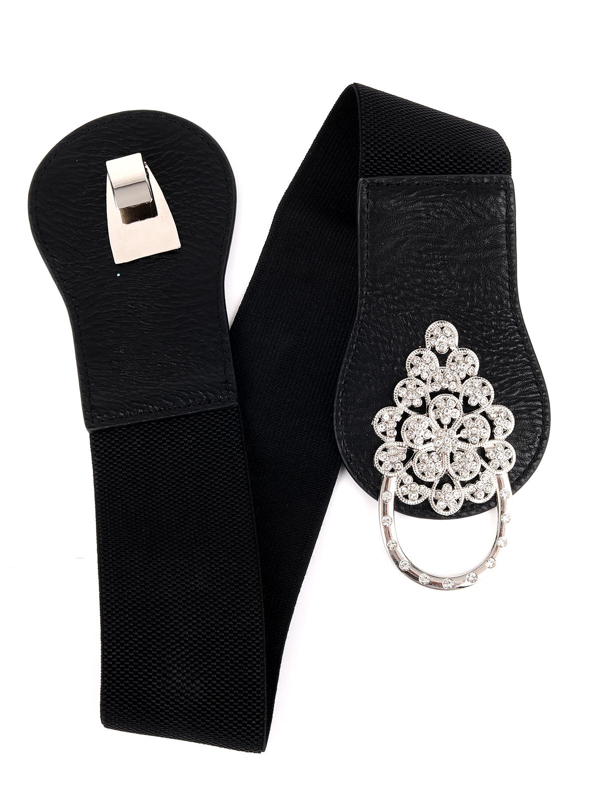 Odette Black PU Embellished Waist Belt for Women