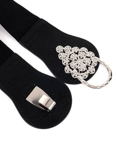 Odette Black PU Embellished Waist Belt for Women