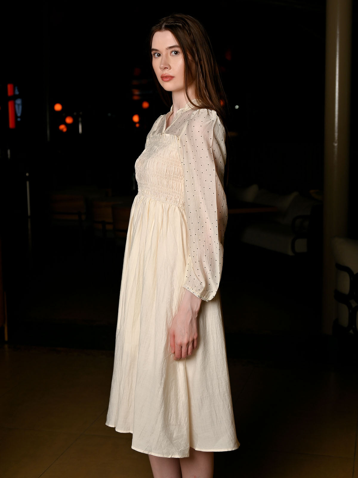 Odette White Cotton & Linen Printed Dress For Women