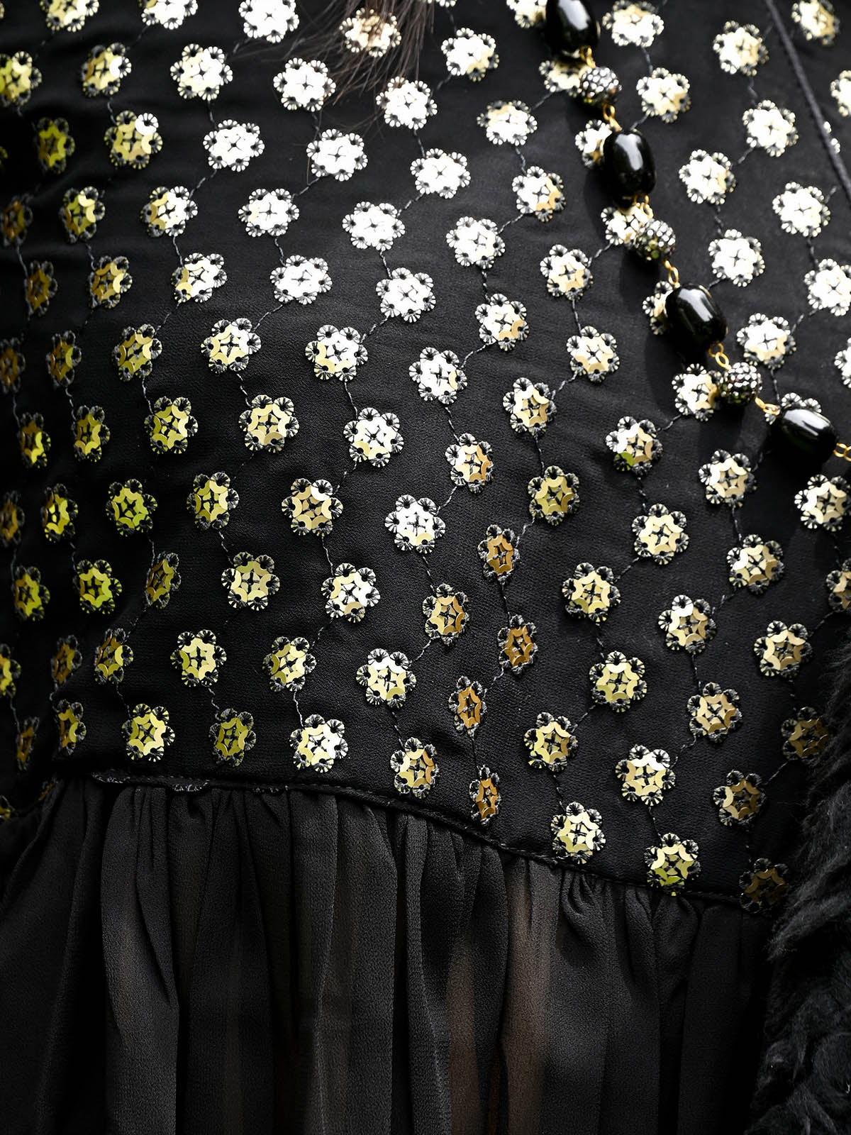 Odette Women Black Georgette Indo-Western Stitched Dress