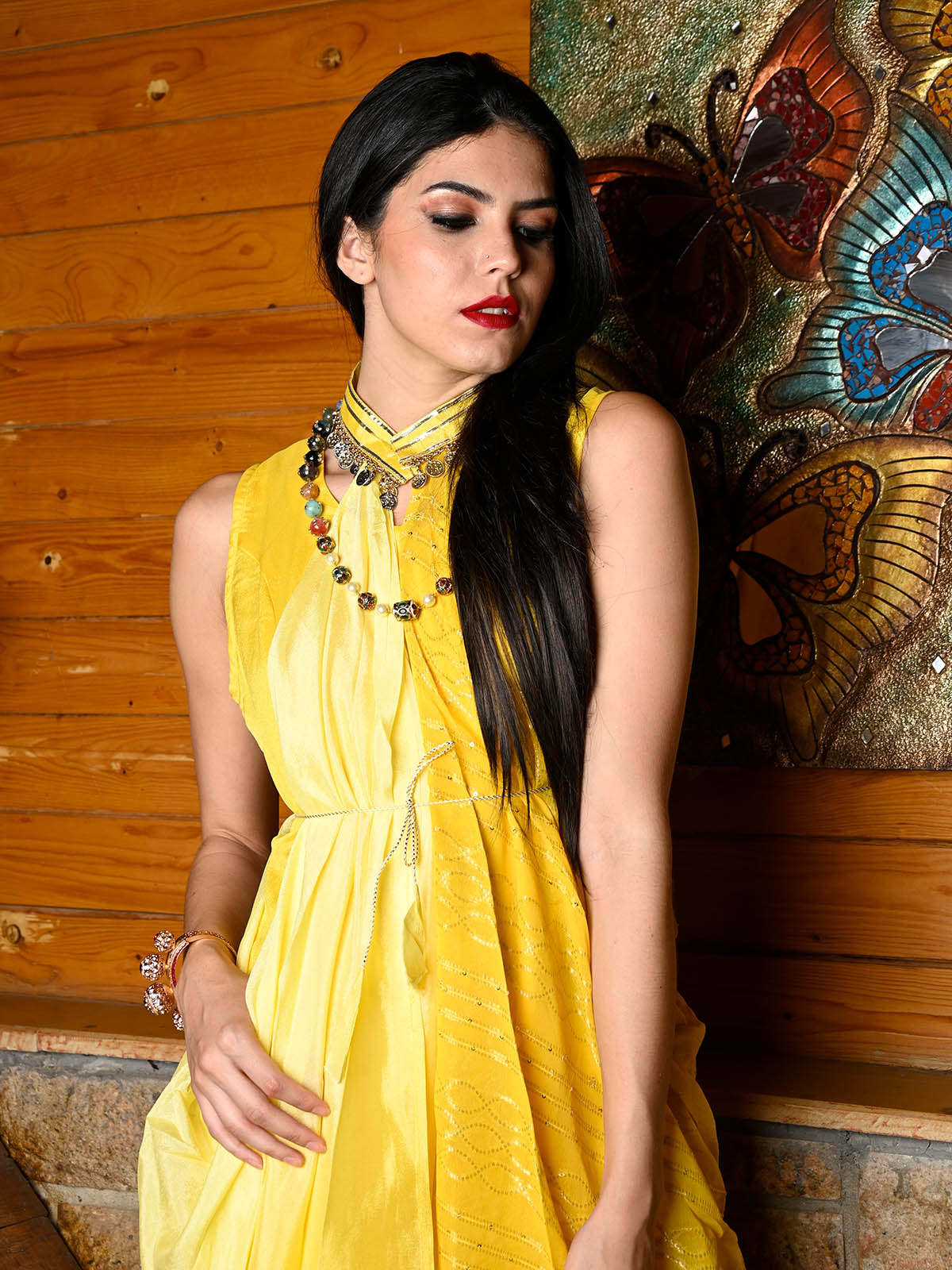 Shop Yellow Foil Printed Net Gown Wedding Wear Online at Best Price |  Cbazaar