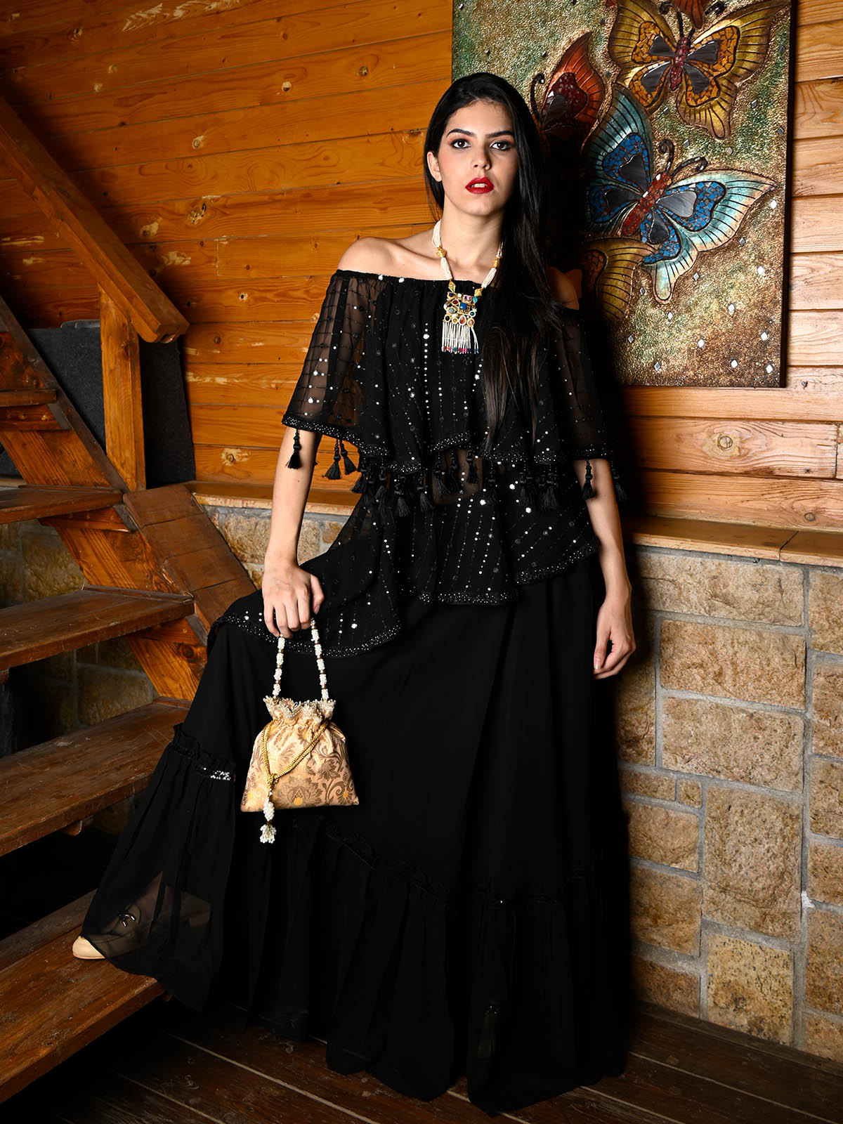 Scully Women's Dress - Honey Creek Collection - Lace / Bell Sleeve - Black  - Billy's Western Wear