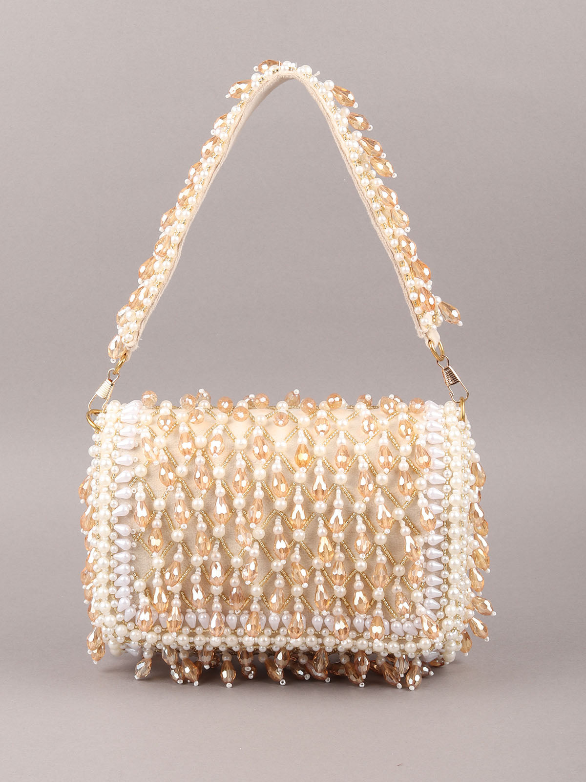 Odette Off White Tassels Embellished Clutch For Women