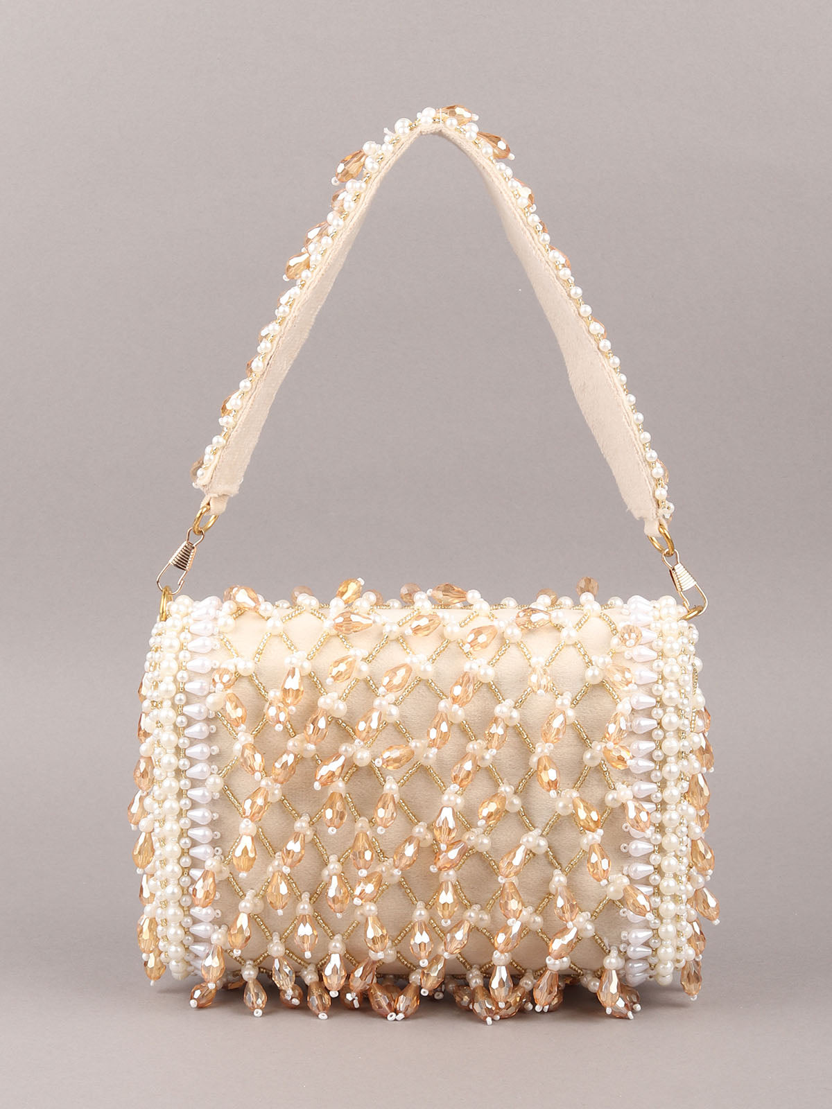 Odette Off White Tassels Embellished Clutch For Women