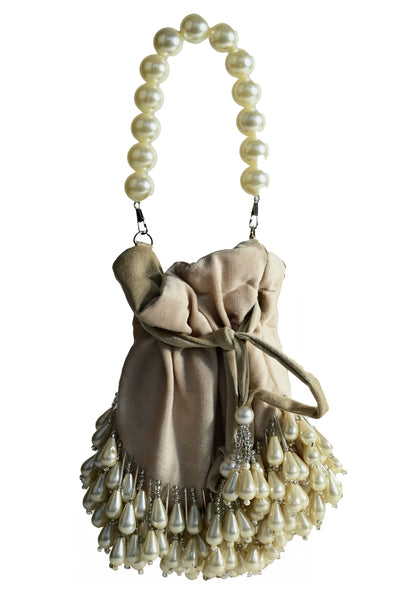 Odette Beige Suede Beads Potli For Women