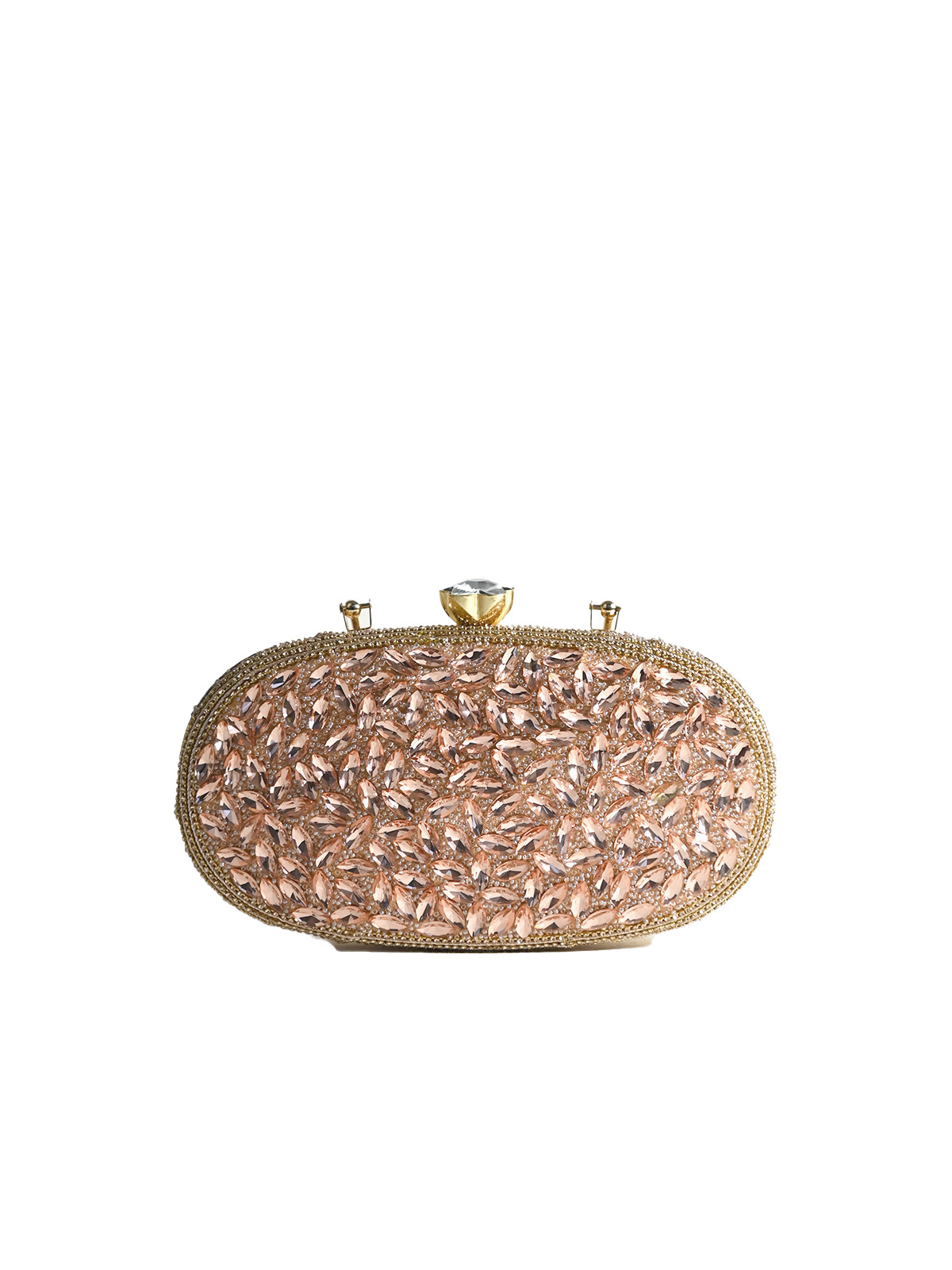 Odette Peach Jute Embellished Clutch For Women