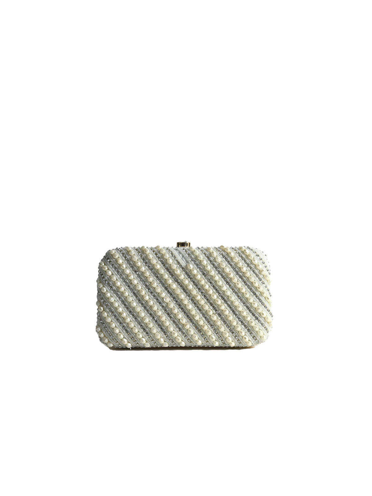 Odette Off White Jute Beads Embellished Clutch For Women