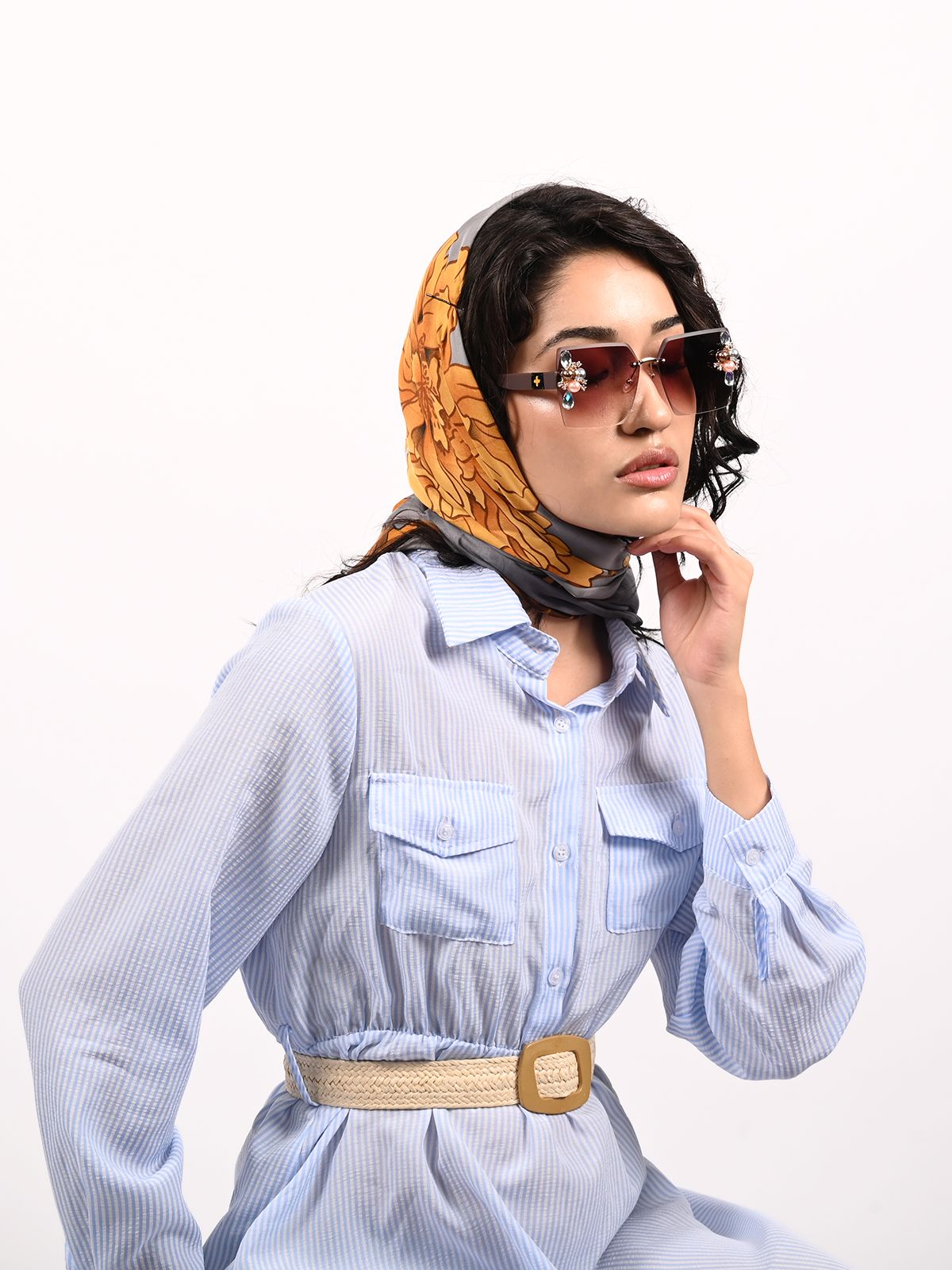 Odette Brown Gradient Acrylic Embellished Sunglasses For Women