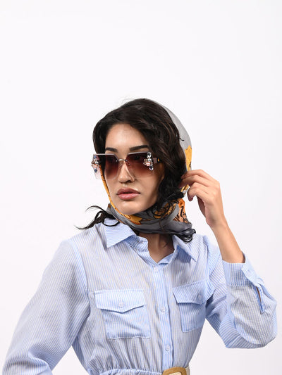 Odette Brown Gradient Acrylic Embellished Sunglasses For Women