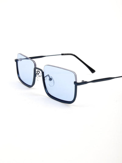 Odette Women Blue Half-Frame Metal Sunglasses