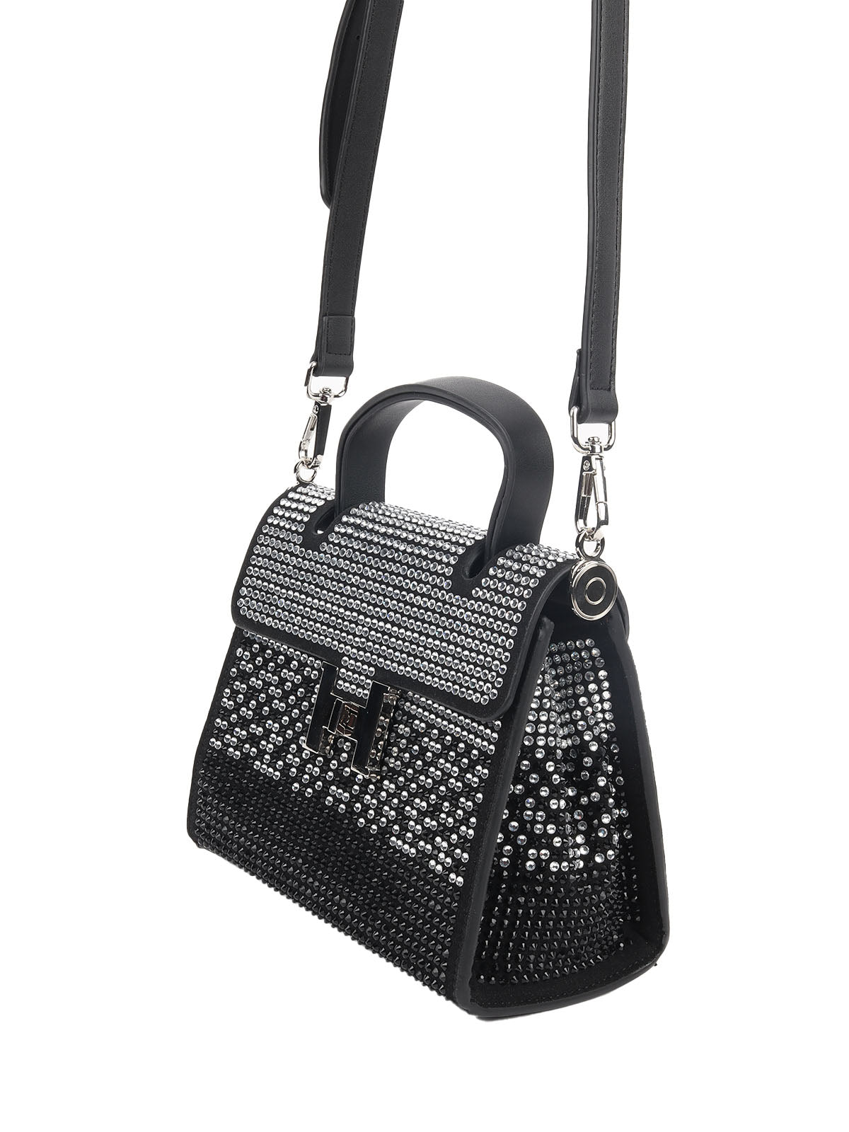 Odette Black Faux Leather Comprehensive With Silver Stone Work Sling Bag For Women