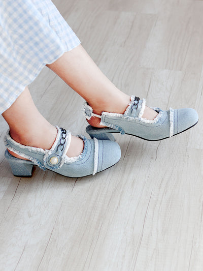 Odette Blue Denim Solid Shoes For Women