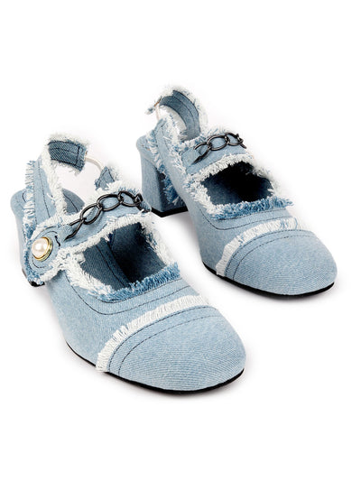 Odette Blue Denim Solid Shoes For Women