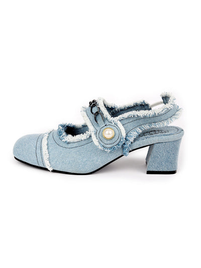 Odette Blue Denim Solid Shoes For Women