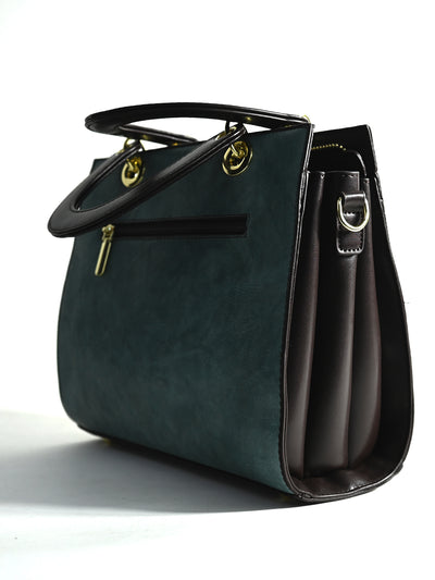 Odette Teal PU Embroidered Hand Bag For Women