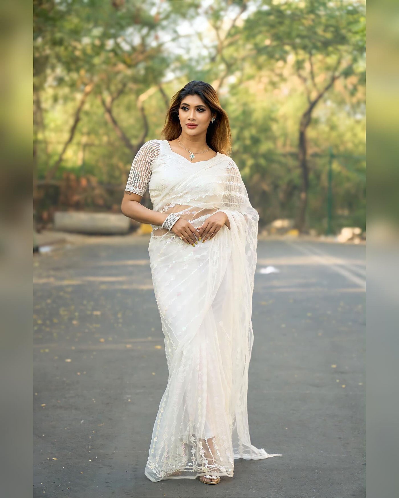 White Sequin Skirt Saree – Label Shaurya Sanadhya