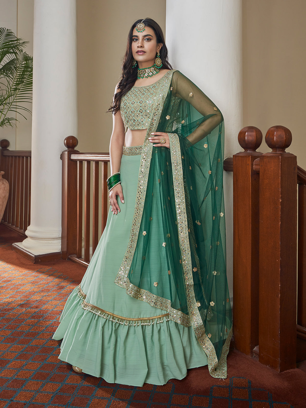 Sea Green Georgette heavy Sequinse embroidery Semi-Stitched