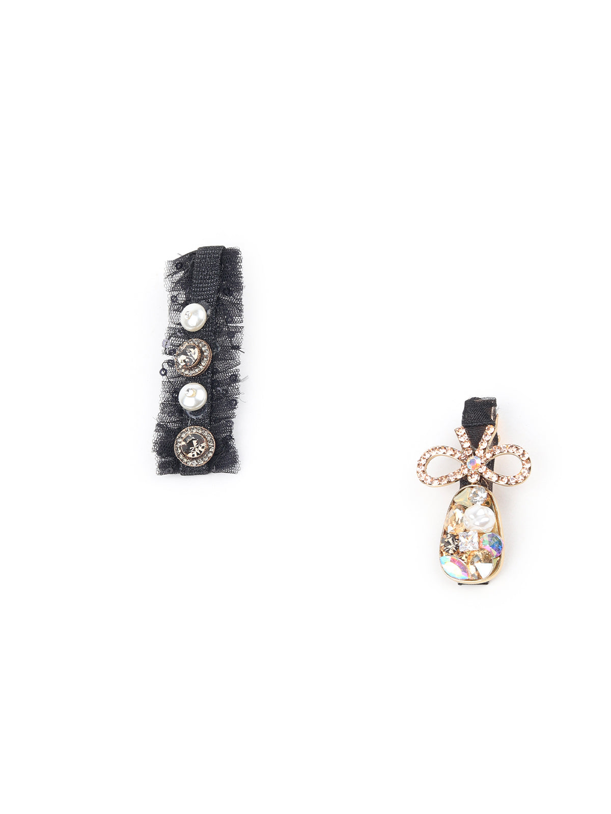 Black lace and stoned brooch for women