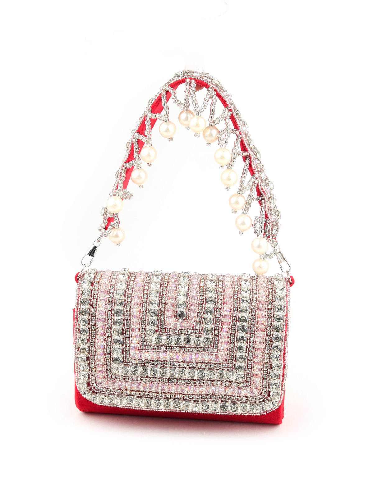 Odette Women Red And Silver Embellished Clutch