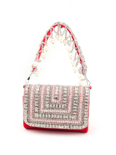 Odette Women Red And Silver Embellished Clutch