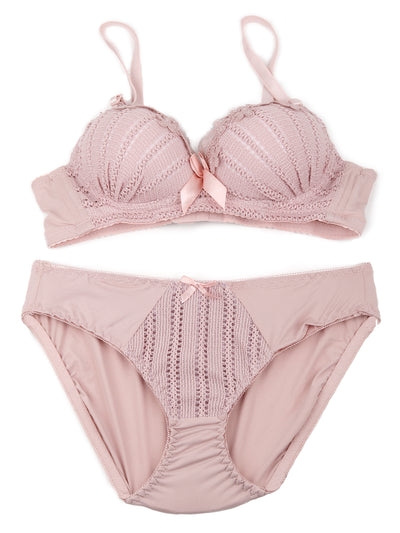 Odette Women Pink Lace All Day Long Bra And Panty Set