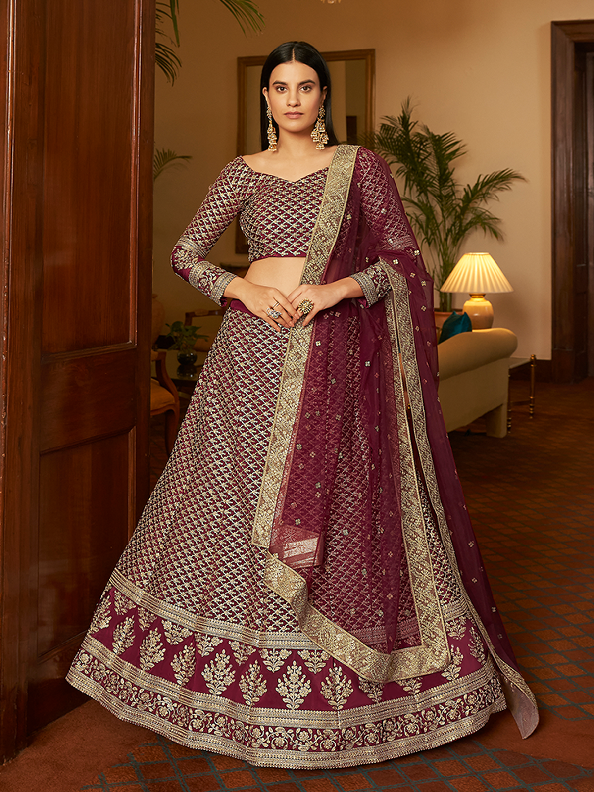 Violet sales bridal lehenga