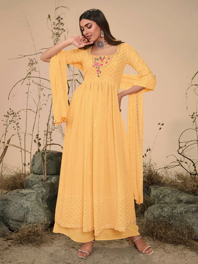 Classy Yellow Georgette Stitched Salwar Suit