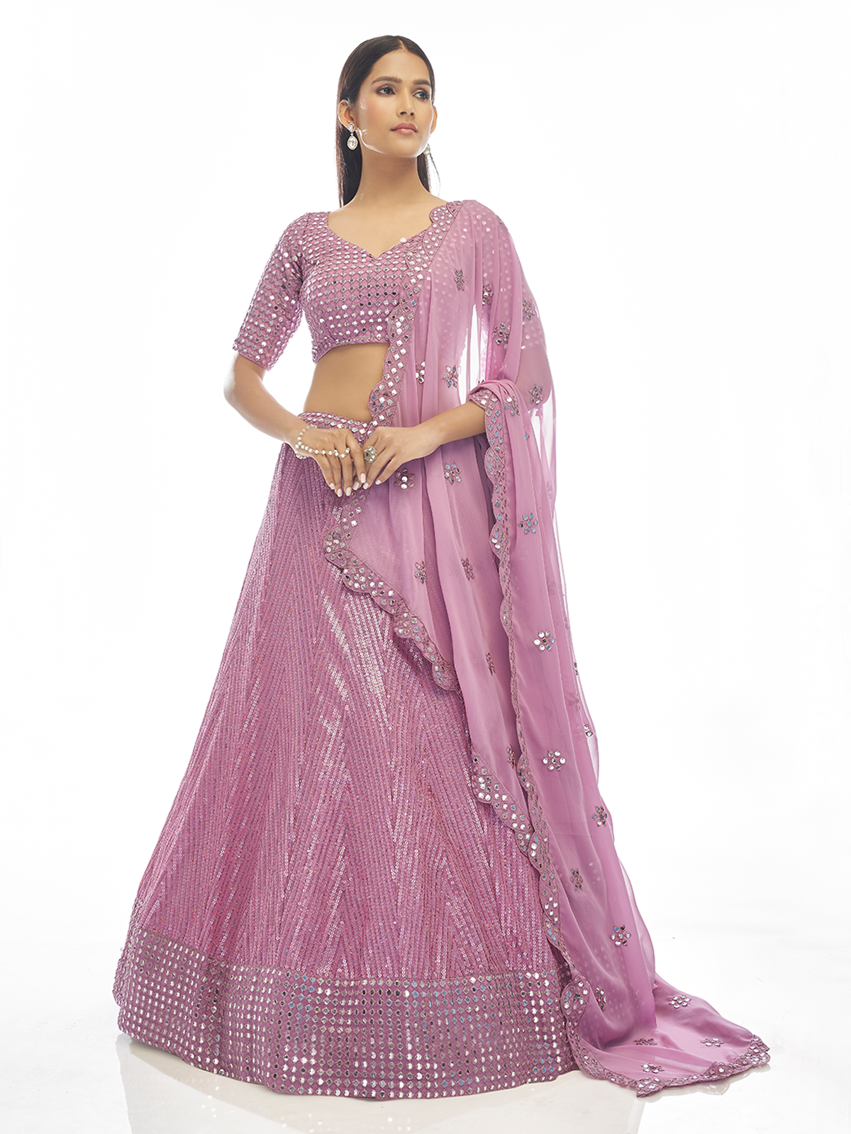 Purple Embroidered Georgette Semi Stitched Lehenga With Unstitched Blouse