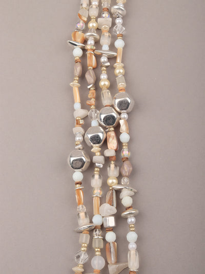 Odette Women Apricot And Silver Beaded Long Necklace