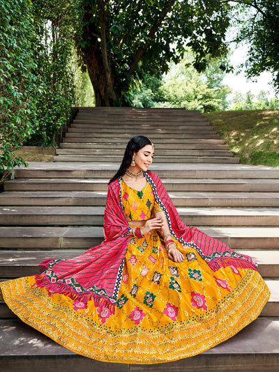 Odette Women Yellow Silk Embroidered Semi Stitched Lehenga With  Unstitched Blouse