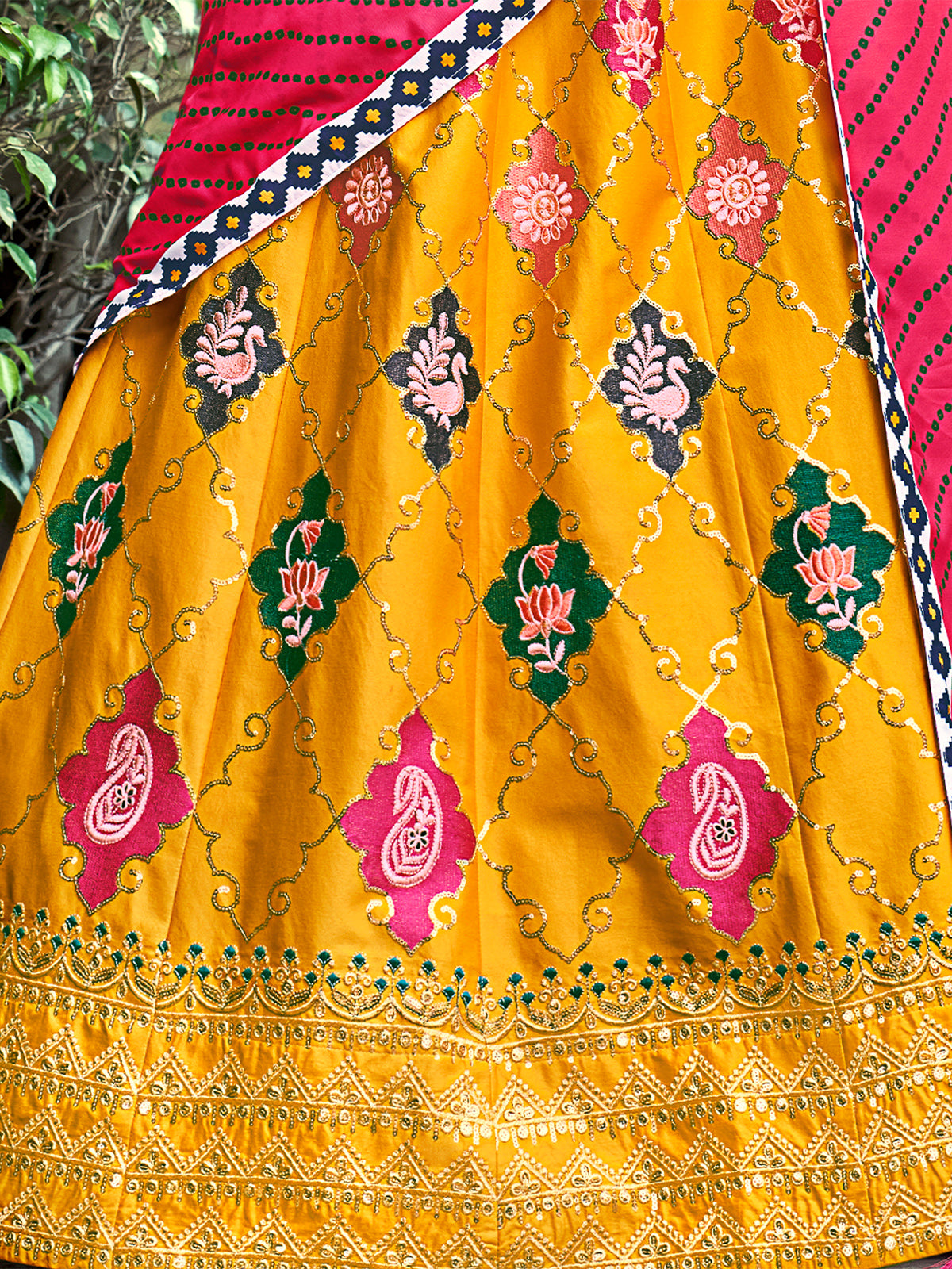 Odette Women Yellow Silk Embroidered Semi Stitched Lehenga With  Unstitched Blouse