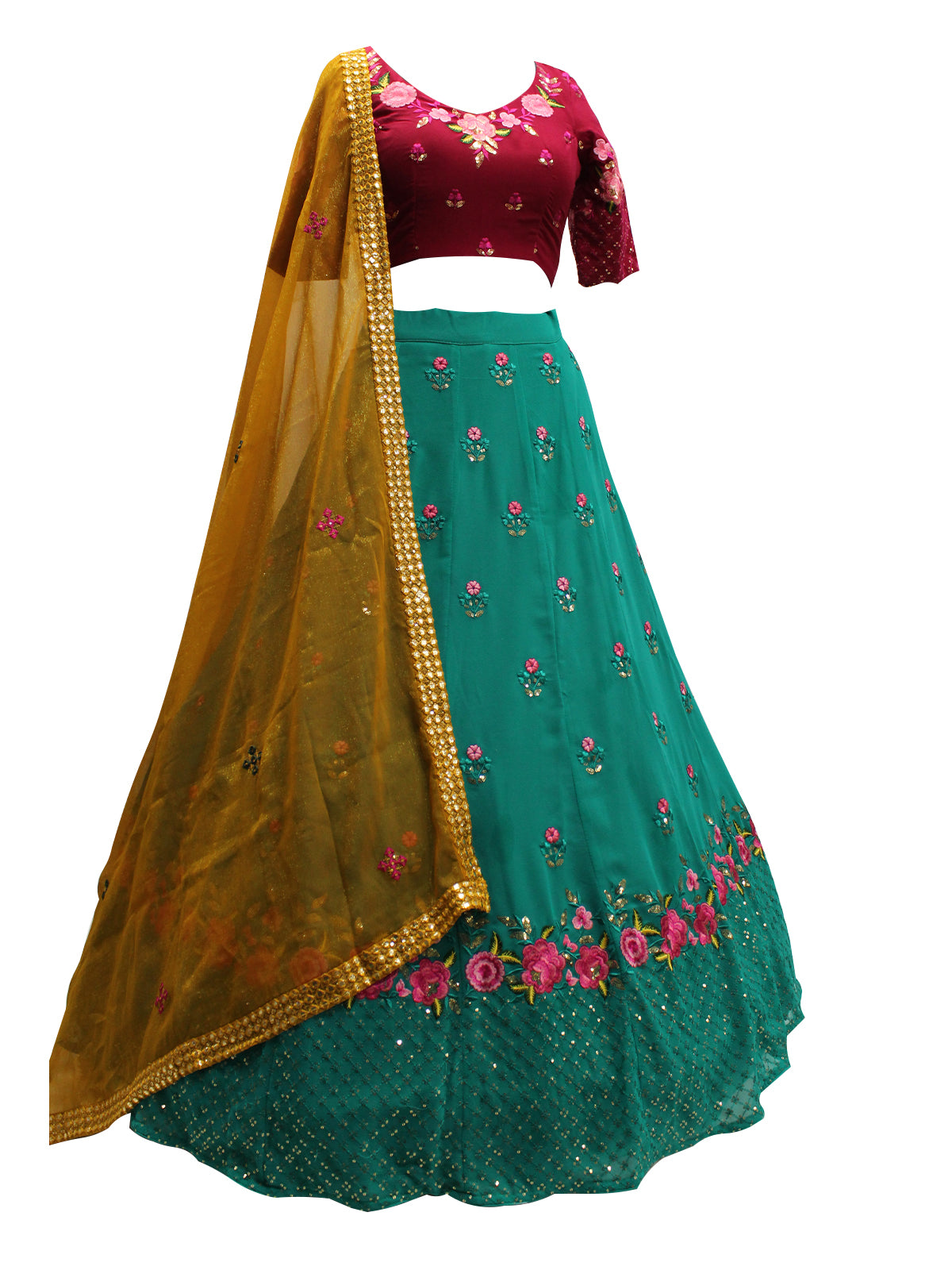 Odette Women Blue Georgette Embroidered Semi Stitched Lehenga With  Unstitched Blouse