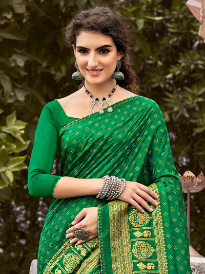 Green Blended Silk Saree With Unstitched Blouse