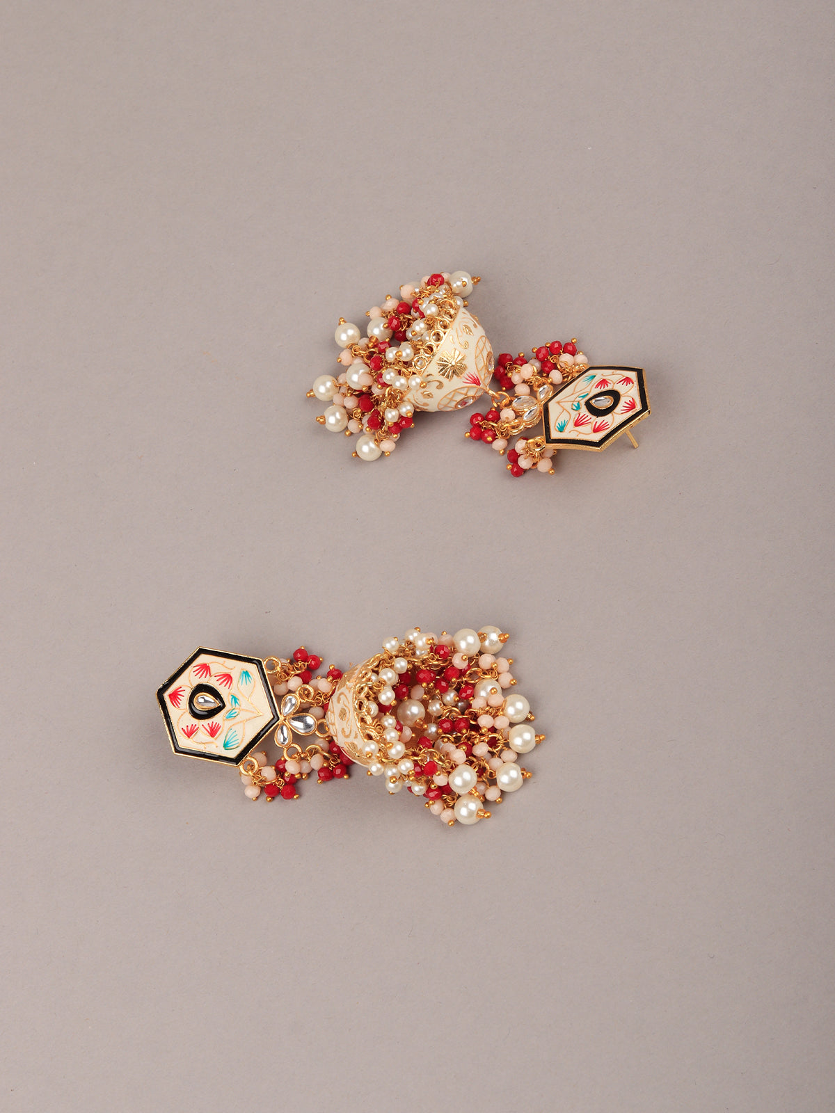 Odette Women Delicate White Meenakari Earrings