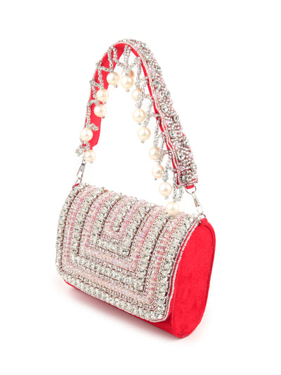Odette Women Red And Silver Embellished Clutch