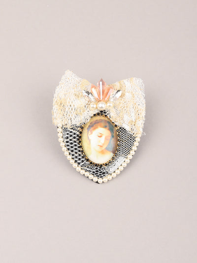 Odette Women White And Black Decorative Shield Brooch