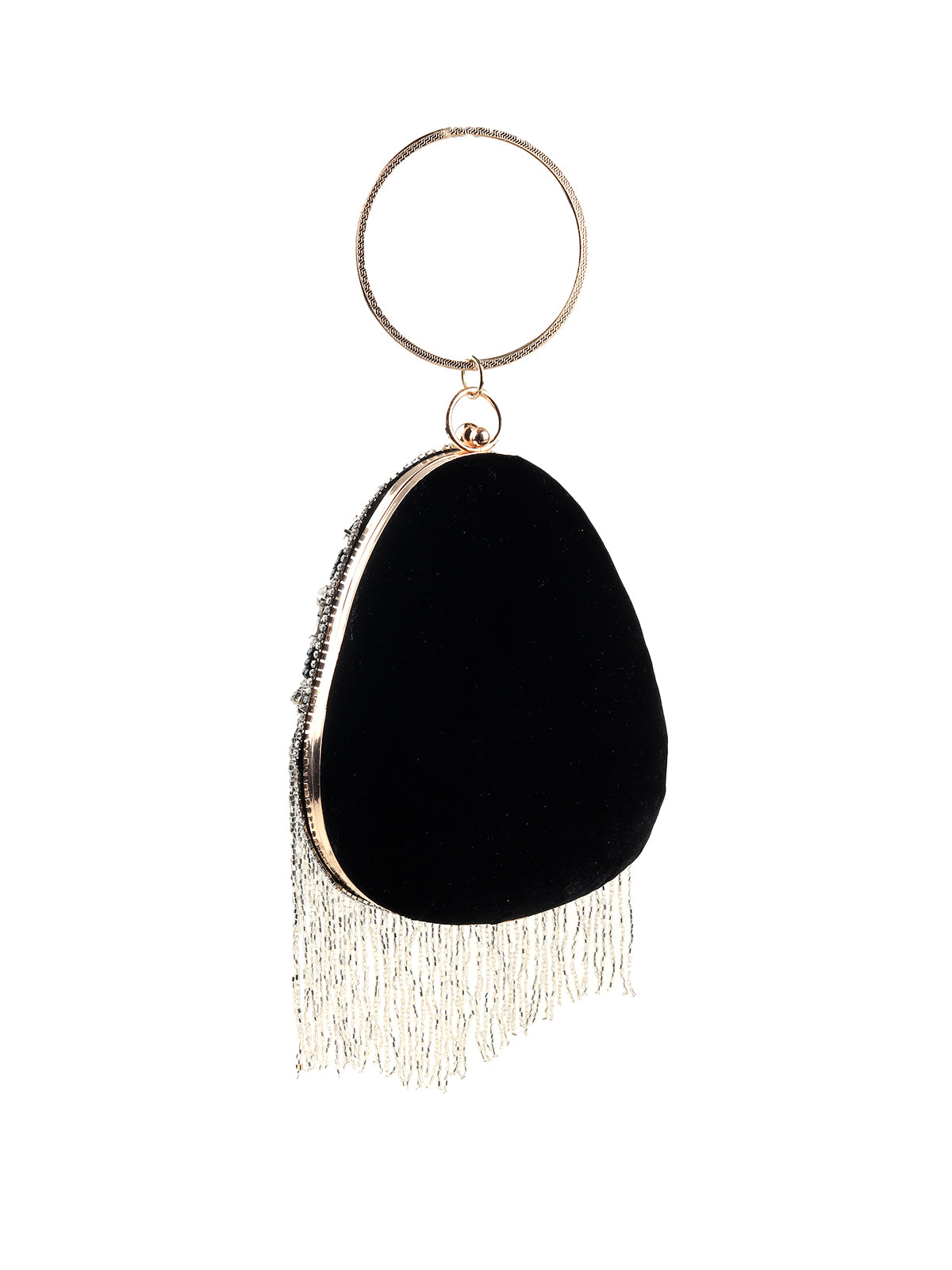 Odette Women Black Egg Shape Crystal Clutch Bag