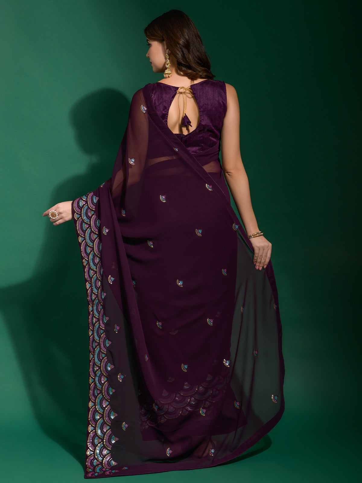 Violet Georgette Saree With Unstitched Blouse
