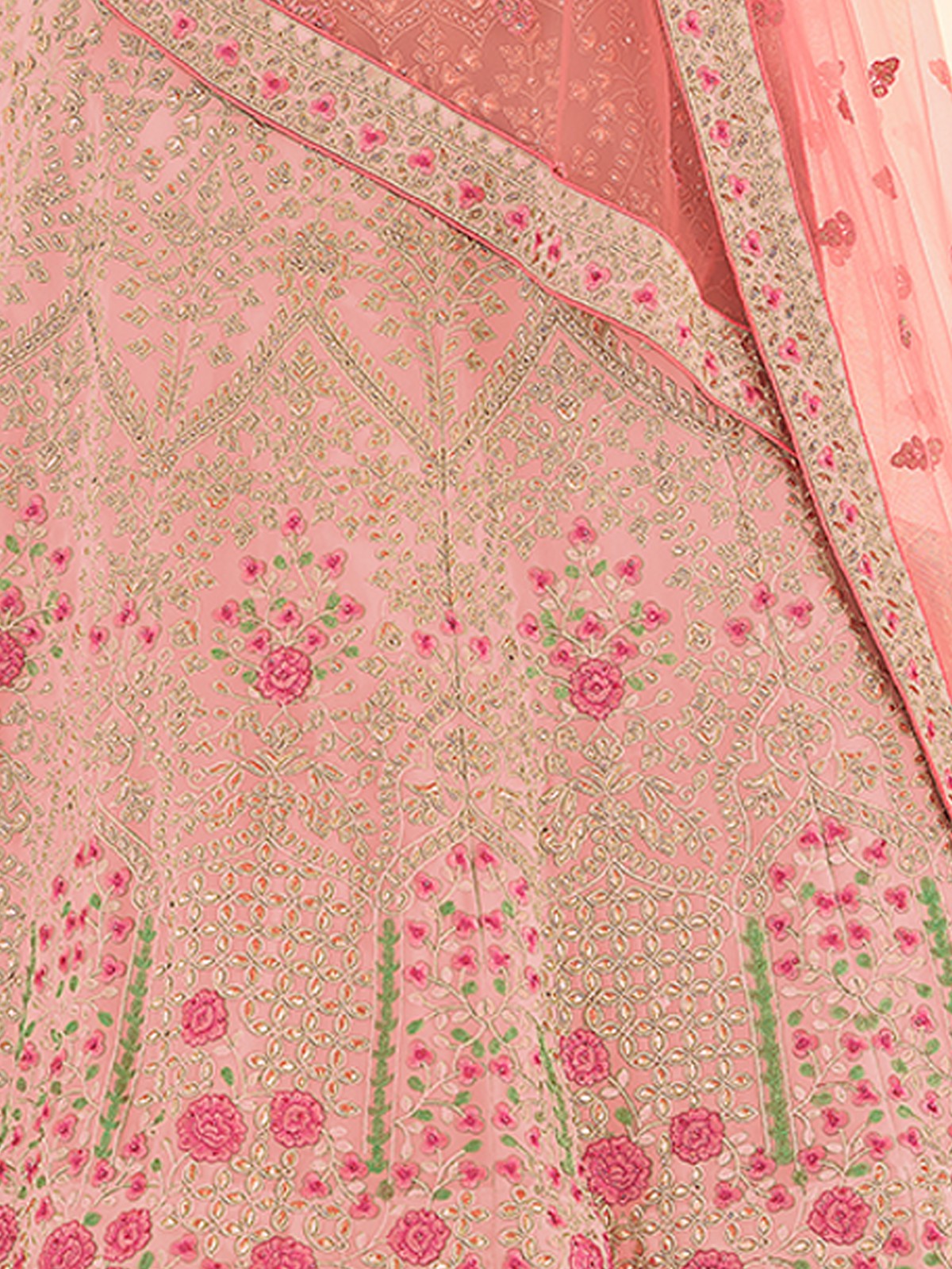 Pink Georgette Semi Stitched Lehenga With Unstitched Blouse