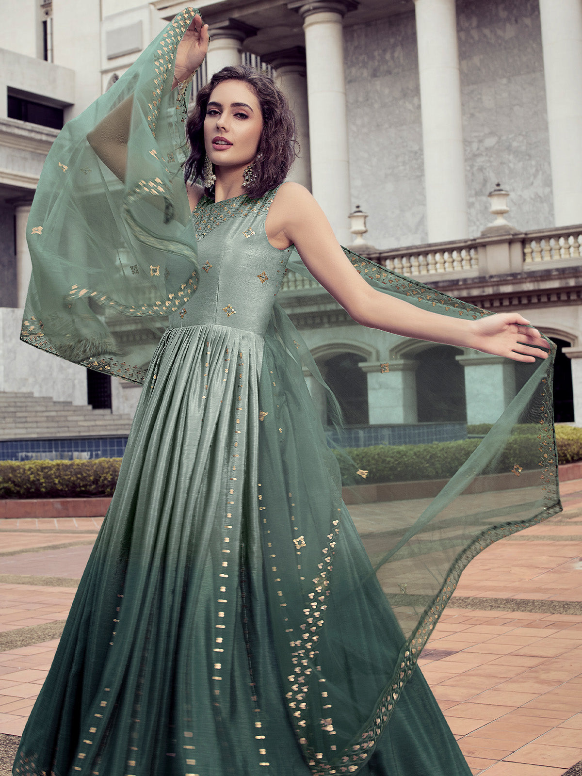 New Designer Fully Stitched Party Wear Look Gown Bottom and Dupatta With  Fully Flair – Prititrendz