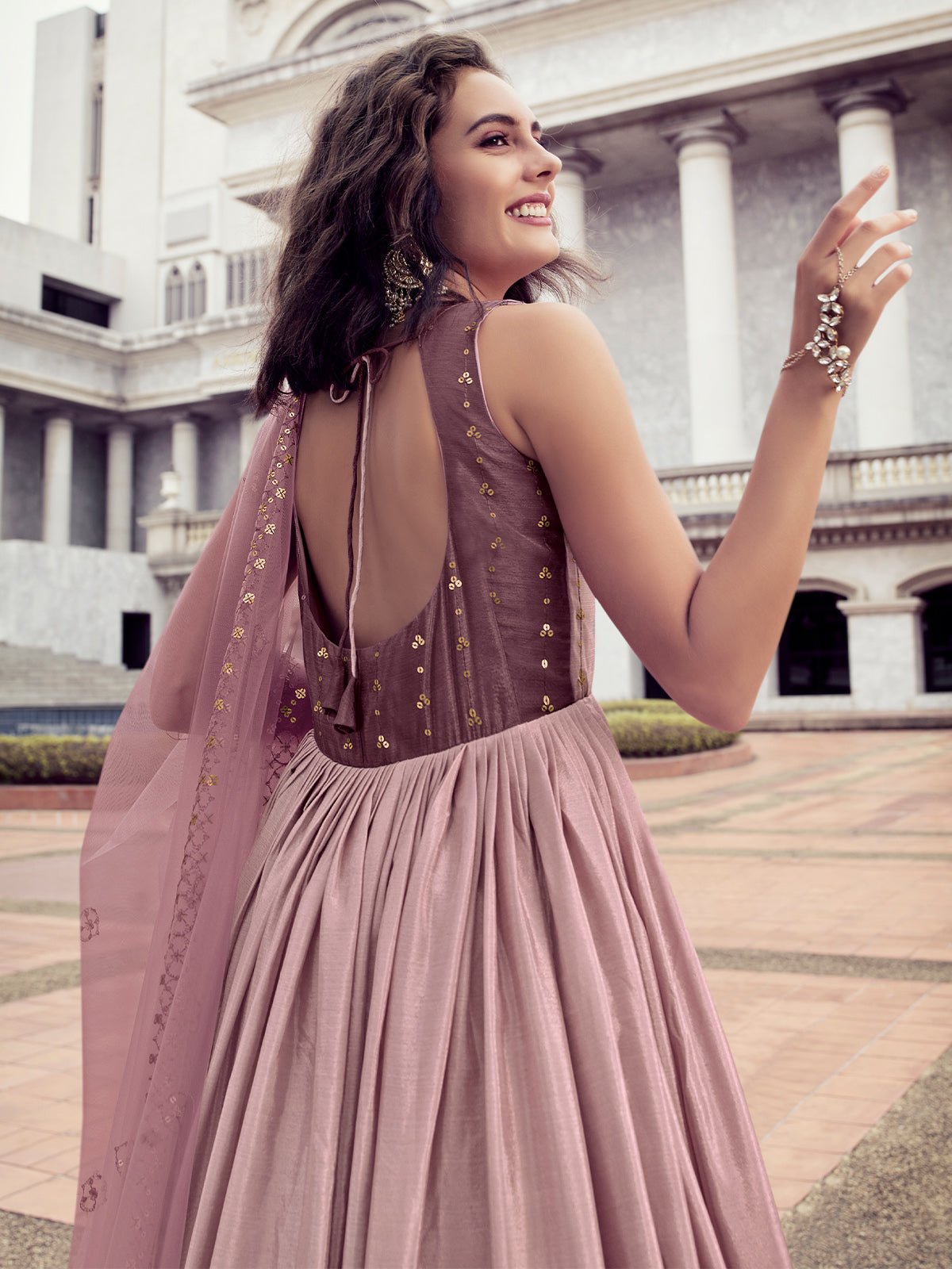 Odette Women Mauve Shaded Semi Stitched Gown With Dupatta