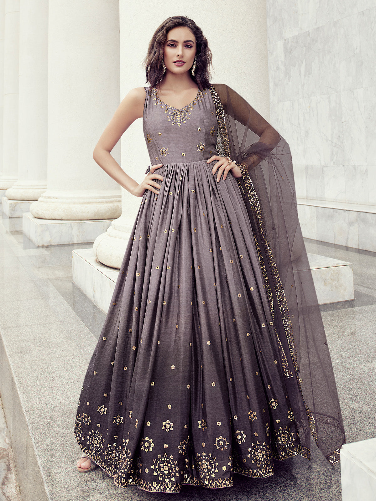 Buy Rani Sequins Work Cotton Semi Stitched Gown Online