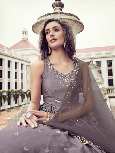 Blush Voilet Shaded Semi Stitched Gown With Dupatta