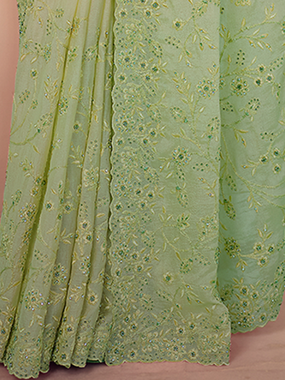 Green Chiffon Saree With Unstitched Blouse